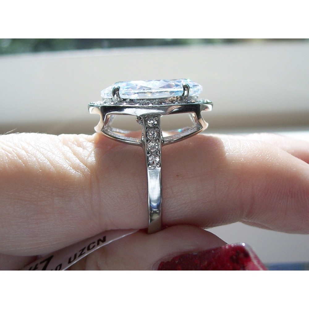 STAINLESS STEEL Huge 12.86 Carat Cubic Zirconia Halo Ring - Picture 9 of 15